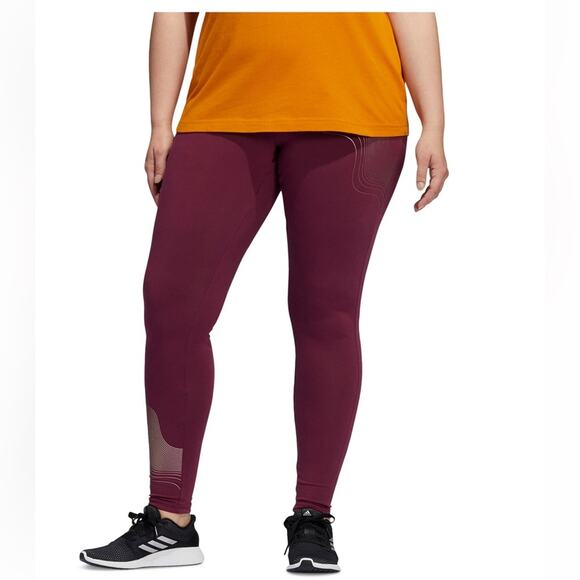 NWT Adidas Plus Size Athletic Leggings Ankle Length Gold Metallic Accent 3X - Picture 1 of 4